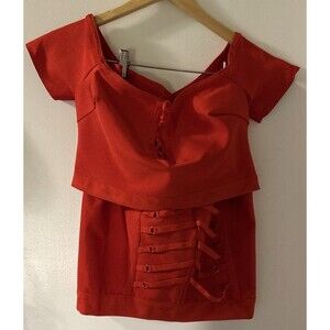 Love Couture Womens Two Piece Red Bandage Top Skirt Stretch Set Size Large